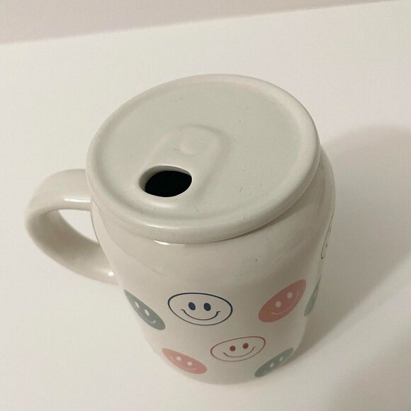 Sunday Morning Ceramics Happy Face Mug Pop Can Style Lid - Picture 2 of 16